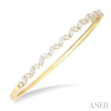 1 1/3 Ctw Marquise and Round Cut Diamond Stackable Bangle in 14K Yellow Gold